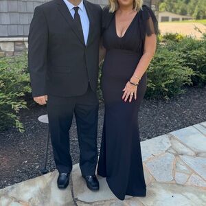 Lulu's Black Flutter Sleeve V-Neck Gown